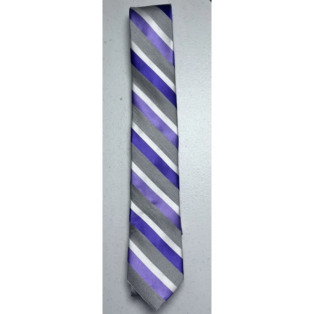 Express Grey Purple‎ Striped Silk Skinny Tie NWT